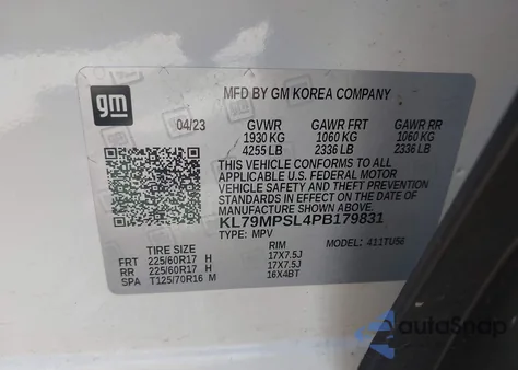 2023 Chevrolet Trailblazer Fwd Lt from USA, damaged, VIN KL79MPSL4PB179831